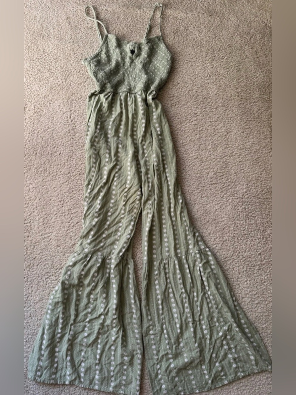 Sincerely Jules Olive Green Smocked Bodice Wide-Leg Jumpsuit y2k